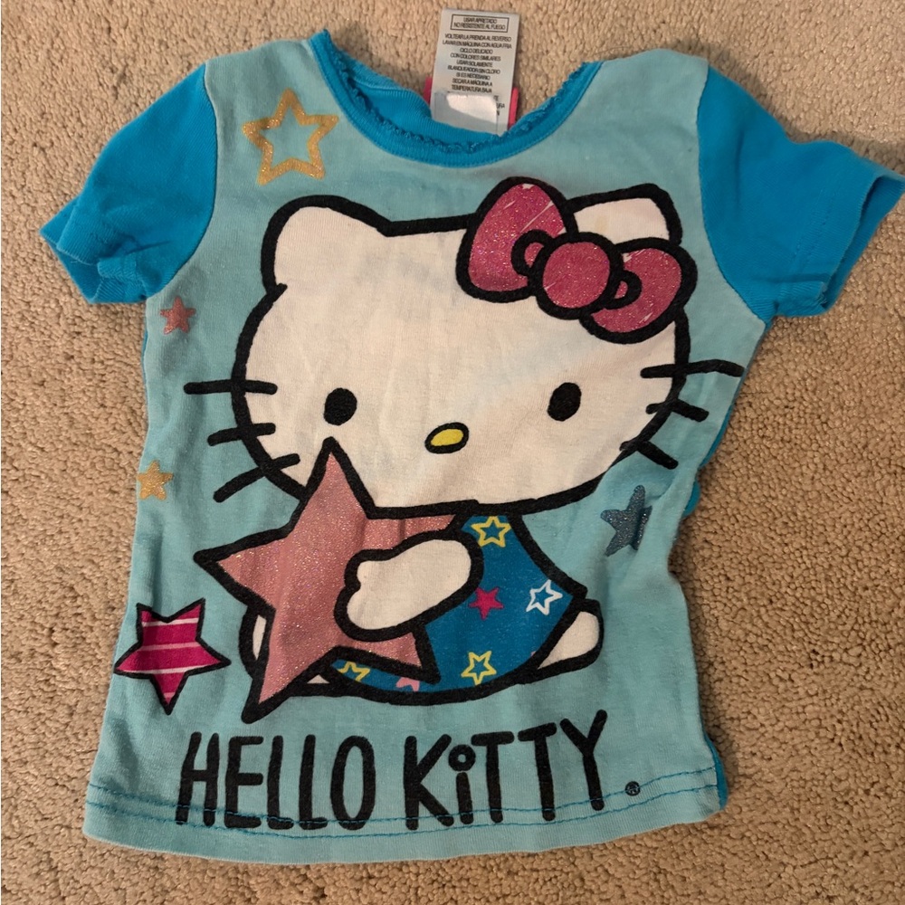 Hello Kitty Girls' Blue Graphic Tee with Pink stars shirt